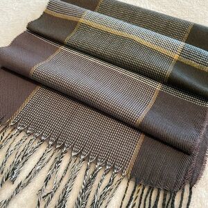 Soft Plaid Knit Scarf with Tassels, lightweight but warm